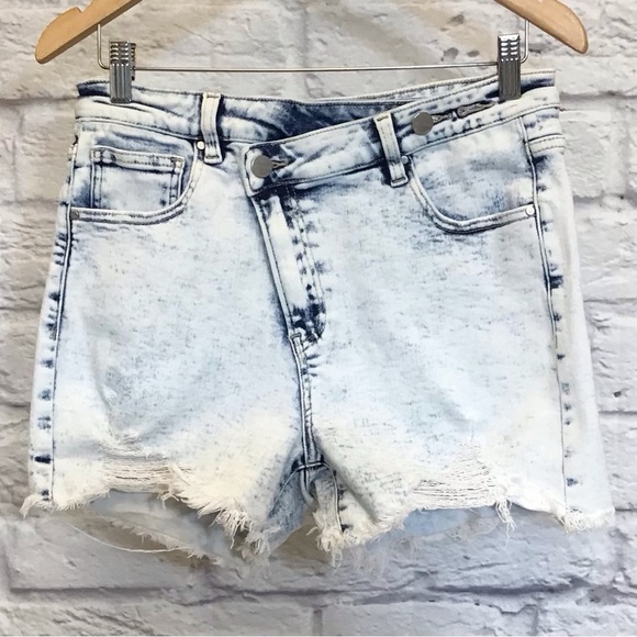 Risen Lg Denim High Rise Women’s Shorts Distressed Light Acid Wash Crossover - Picture 3 of 10